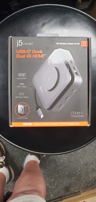 J5create, USB-C Dual 4K HDMI Docking Station, 15W Wireless Charging,