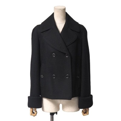 BURBERRY pea coat Size 38 Angora blend lining: check knit switching short co...