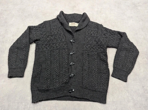 Aran Sweater Market Cardigan Mens M 100% Merino Wool Irish Cable Knit Shawl Neck - 第 1/5 張圖片