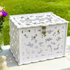 White Butterfly Card Box with Lock Slot, Elegant Wedding Card Boxes for Recept