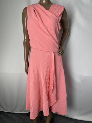 Reiss Womens Midi Dress Pink Coral Size 12 Marling Wrap Front Skirt V-Neck
