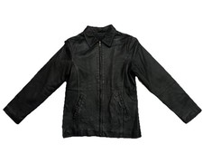 Vintage Y2K Route 66 Black Genuine Leather Jacket Boys Size 10/12