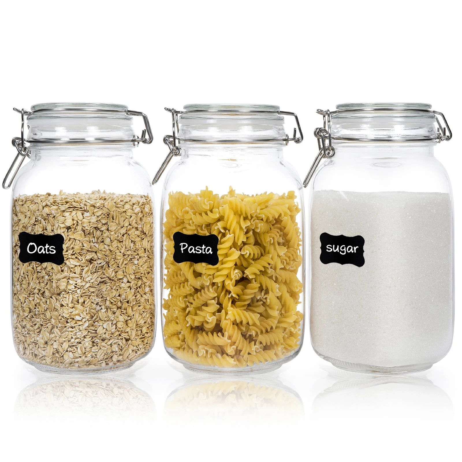 50oz Airtight Glass Jars with Lids, 3 PCS Food Storage Canister for Kitchen &...