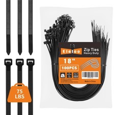 Eletoo 100PCS 18 inch Black Zip Ties Heavy Duty, 75LBS Tensile 18inch, 