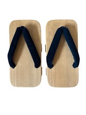 Japanese Wood Geta Sandals Flip Flop Clogs with Dark Blue Velvet Straps