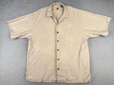 Eagle Dry Goods Shirt Men Extra Large Beige Silk Embroidered Floral Button READ