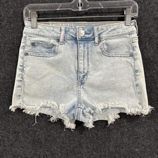 American Eagle Shorts Womens 4 Light Wash Super Hi Rise Shortie Denim Distressed