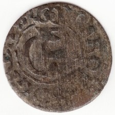 LATVIA Livonia Order Riga City 1 SOLIDUS 1650s aF. Swedish King Carl Gustav X #2