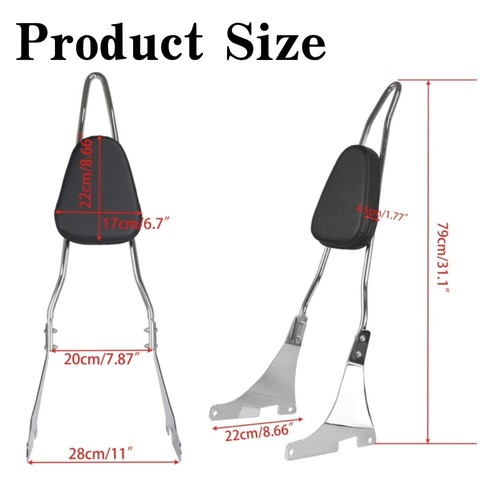 Chrome Rear Passenger Backrest Pad Sissy Bar Fit For Harley Sportster XL1200 883 - Picture 5 of 9