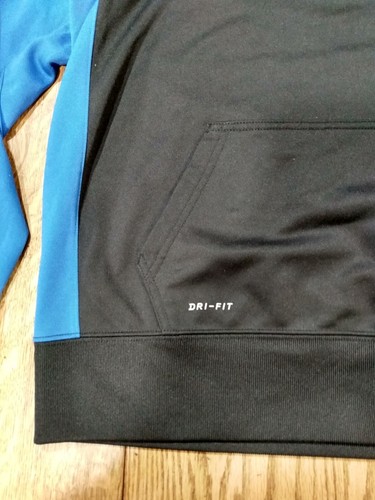 Nike Sweatshirt Youth XL Black & Blue Dri Fit Hoodie Swoosh High Neck Pullover - Picture 3 of 10