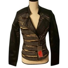 Nwt Celsius Gray & Black Knit Body Faux Leather Jacket Size Small $155