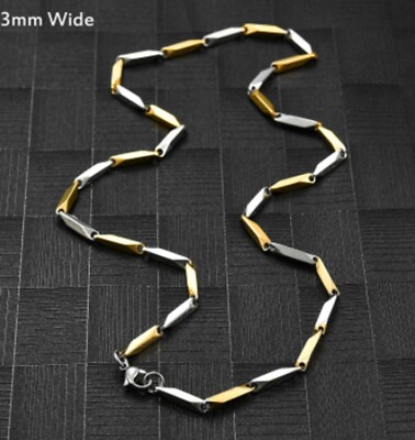 3 mm Gelb Weiß Gold Ton Edelstahl Bambus Gliederkette Halskette 20-24'' STBM3YW
