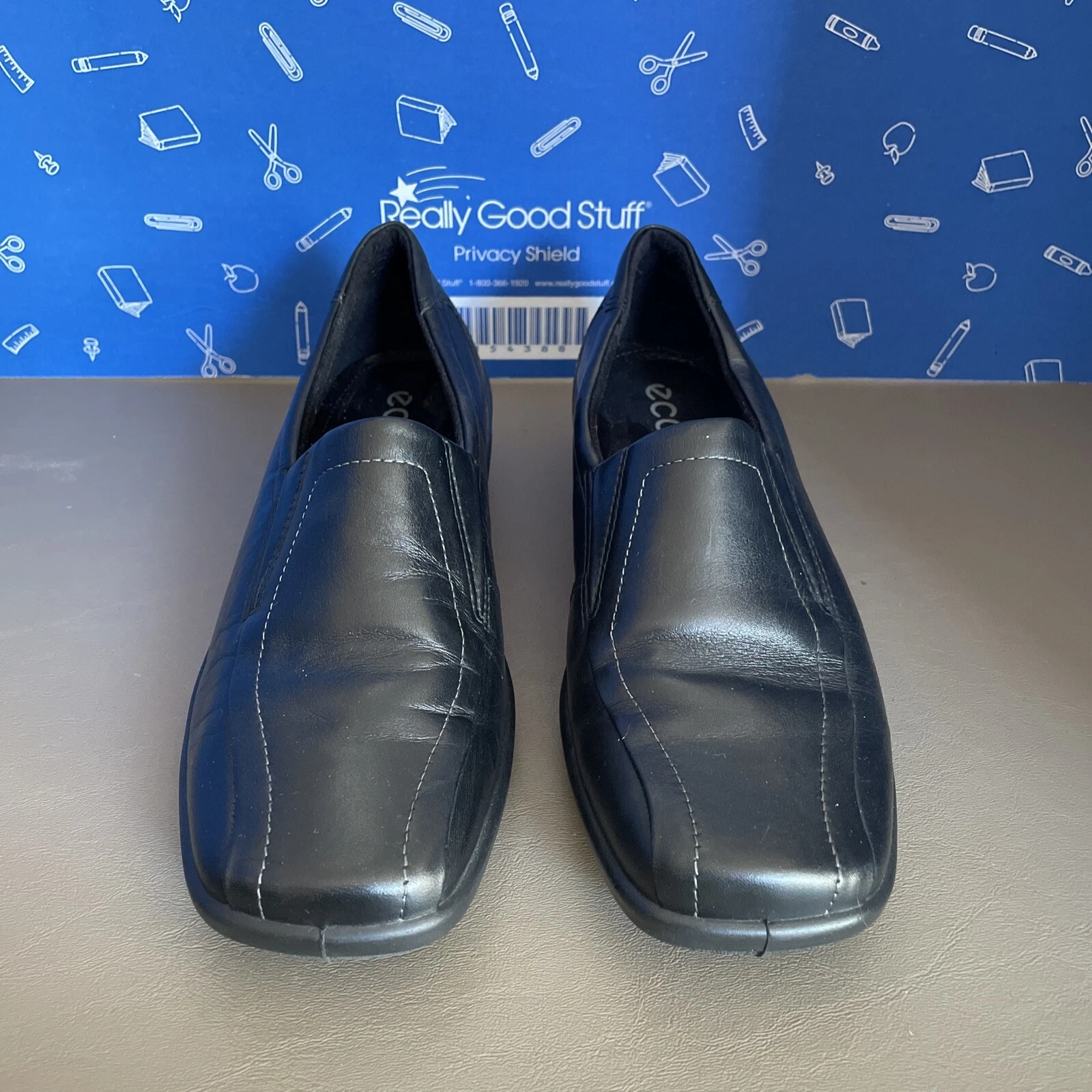 Mocassini ECCO 7M donna nero pelle slip on scarpe antiurto tacco basso zeppa