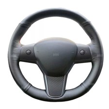 Sewing Steering Wheel Wrap Cover Leather Interior Wrap For Tesla Model 3 Y 17-23