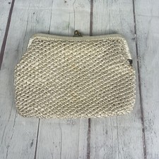 Walborg Italy Cream Raffia bag Straw Purse Rattan Wrapped Brass Wedding MCM Vtg