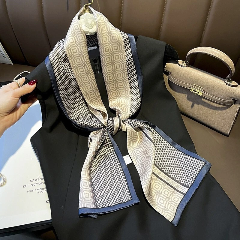 Cachecol longo 100% seda dupla face feminino masculino vintage lenço gravata presente 150*15cm - Imagem 2 de 4