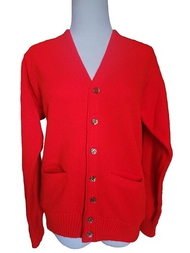 Vintage Red Cardigan Alpaca Knit Virgin Orlon Acrylic Size S