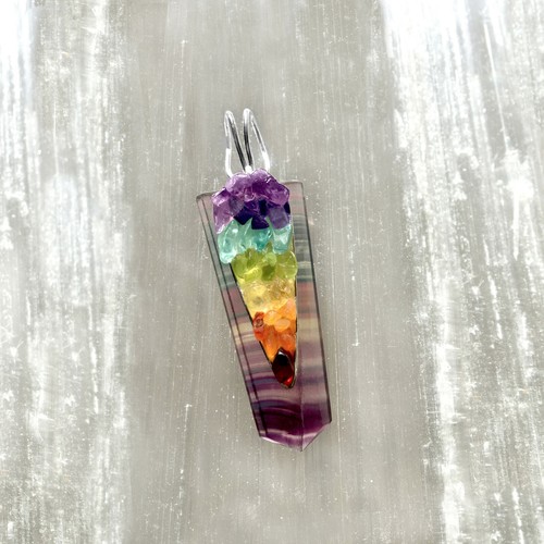 Rainbow Fluorite 7 Chakra Gemstone Pendant Crystal Healing Necklace Reiki Energy - Picture 7 of 8