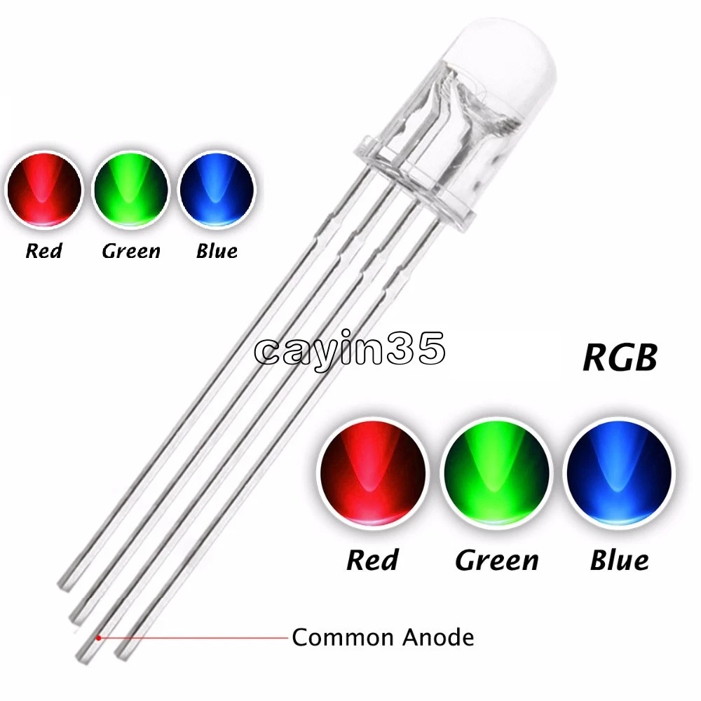 20Pcs 5mm 4pin RGB Tri Color Common Anode LED light Red Green Blue UK