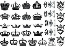 Royal Crown Queen Bee 30 pcs 1.25 Inch Black Fused Glass Decals