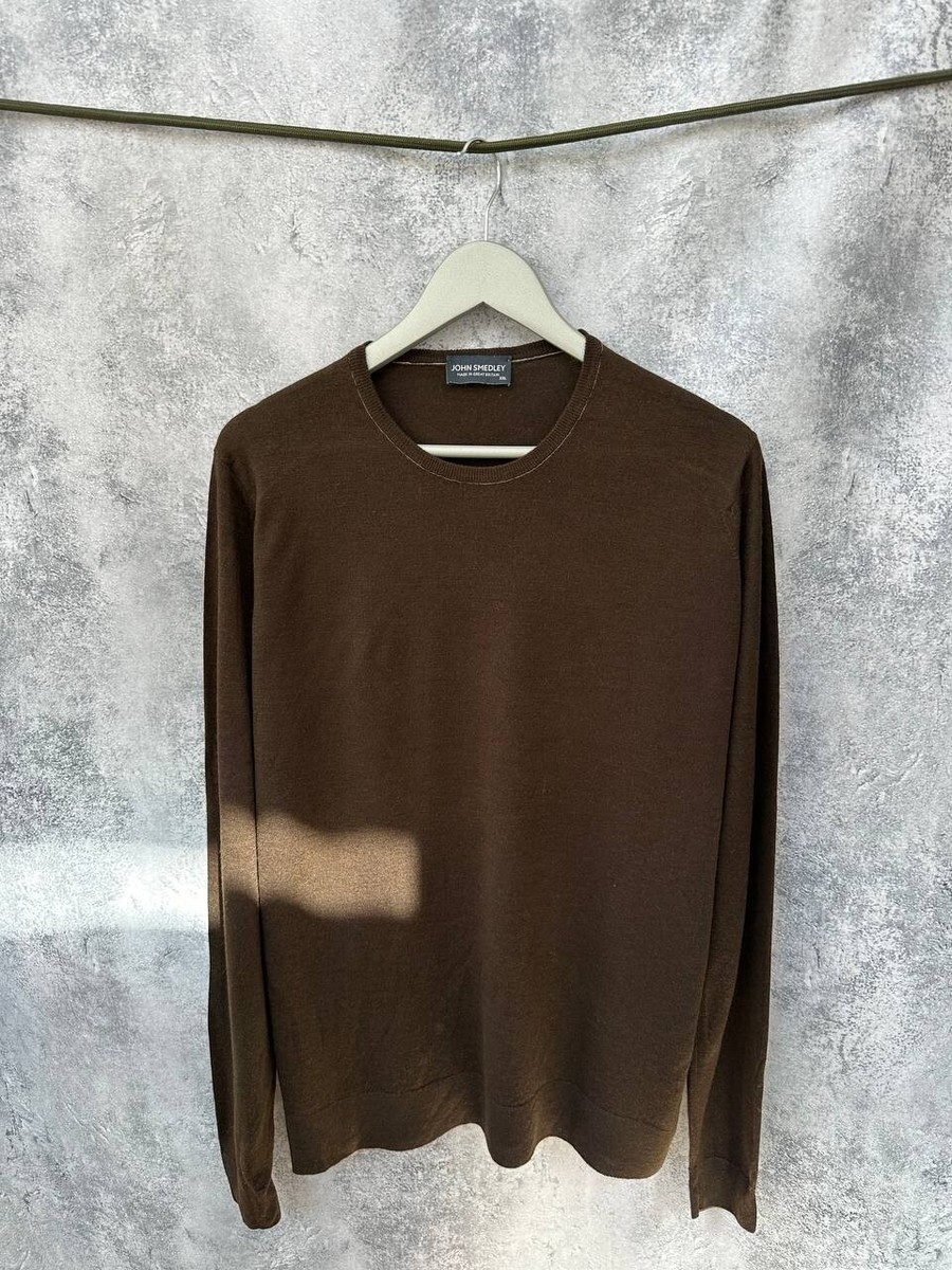トップス John Smedley merino wool crew neck knit John Smedley Crew Neck Merino Wool Sweater Brown Jumper