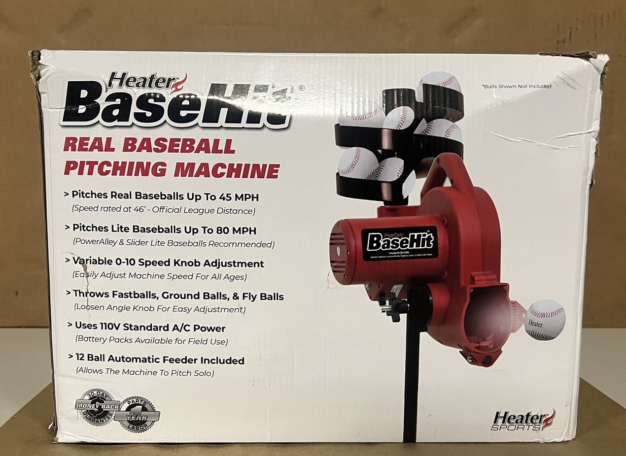 Heater Sports Basehit Real Baseball Machine With PowerAlley 45MPH Ball