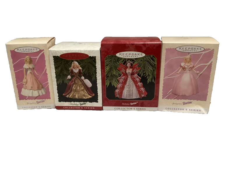 HALLMARK BARBIE 4 ORNAMENTS 2 HOLIDAY & 2 SPRING