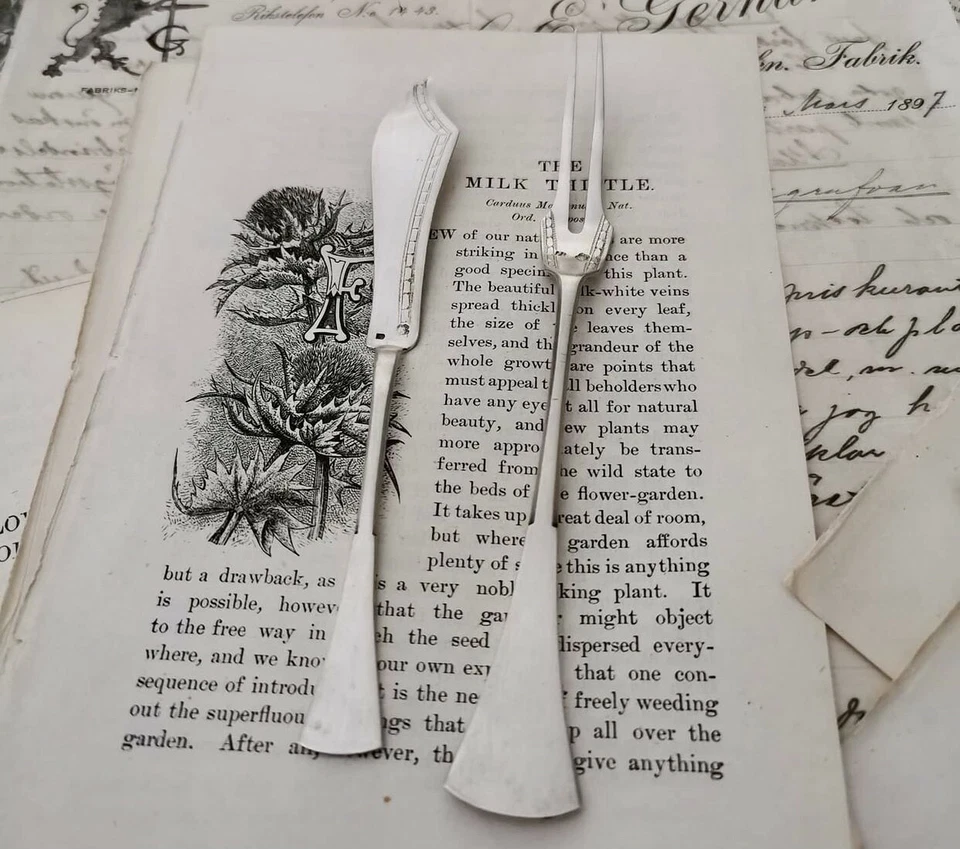 1900-1920-х годов редкая антикварная серебряная 800 пара лимон вилка и масло нож Венгерской империи - Изображение 3 из 4