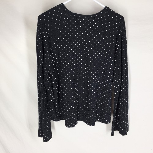 Anthropologie Sundry Polka Dot Pullover Sweatshirt 3 US L Black Flare Sleeve - Picture 4 of 5