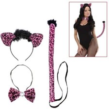 PINK LEOPARDEN KOSTÜM Damen Katzen Tiger Ohren Schwanz Junggesellenabschied JGA