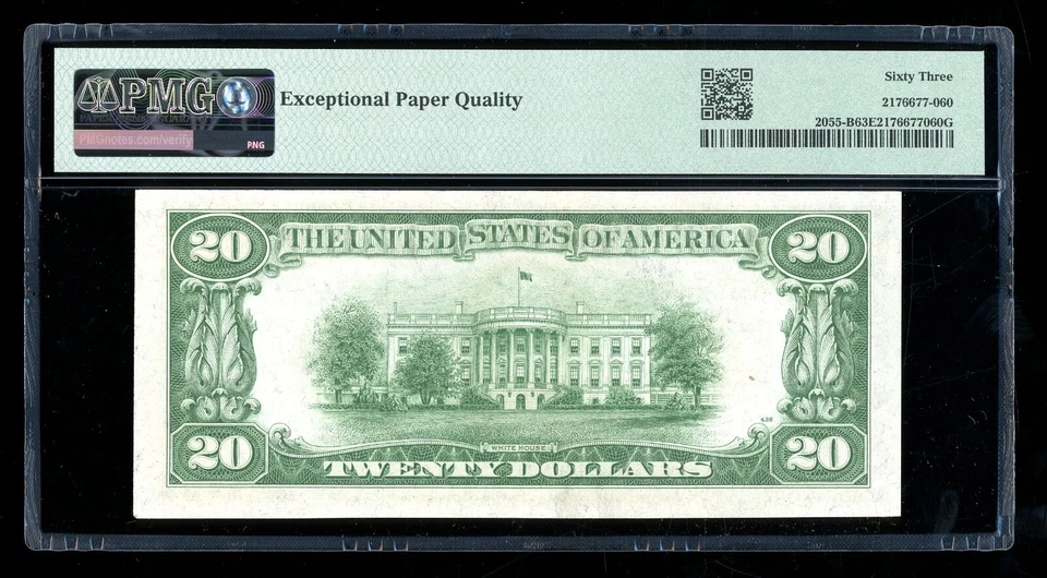 DBR 1934-A $20 FRN New York Fr. 2055-B PMG 63 EPQ Serial B88016411A - Image 2 of 2