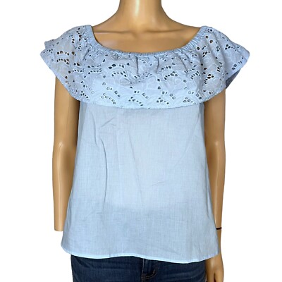 Banana Republic Eyelet Embroidered Blouse Small Ruffle Boho Casual Vacation Blue