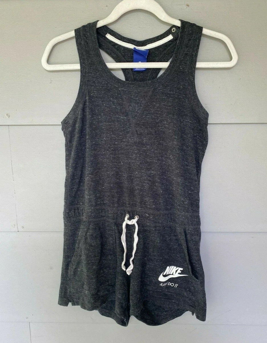 Nike Womens Gym Romper Jumpsuit Shorts Size XS Gray w Pockets Snaps