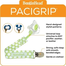 BooginHead Baby Newborn PaciGrip Pacifier Clip Delicate Polka Dots Green / White