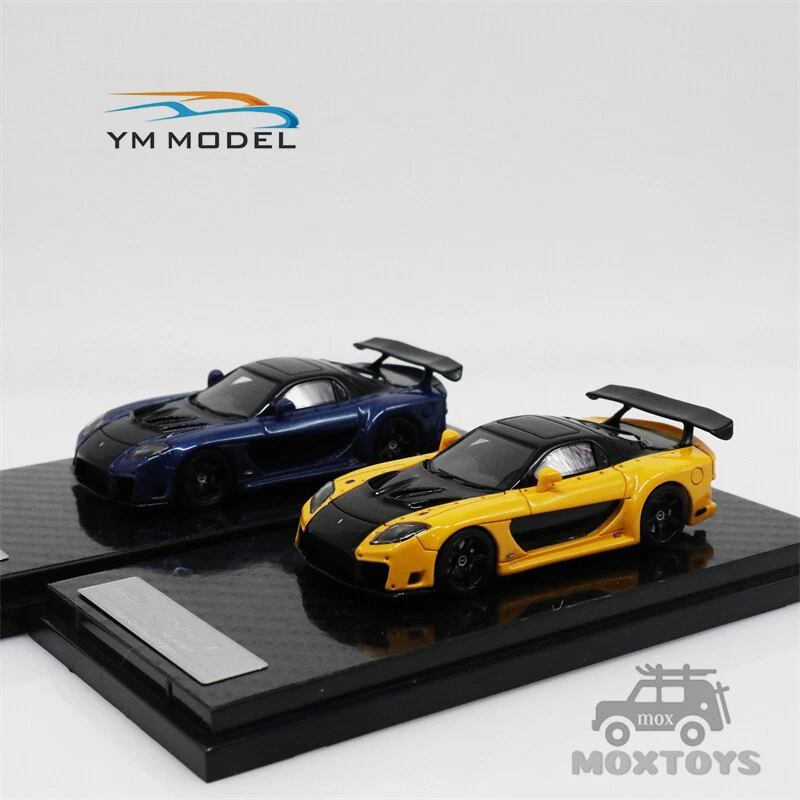 YM Model 1:64 Veilside Fortune 7 Mazda RX7 Blue/ Yellow Resin Model Car