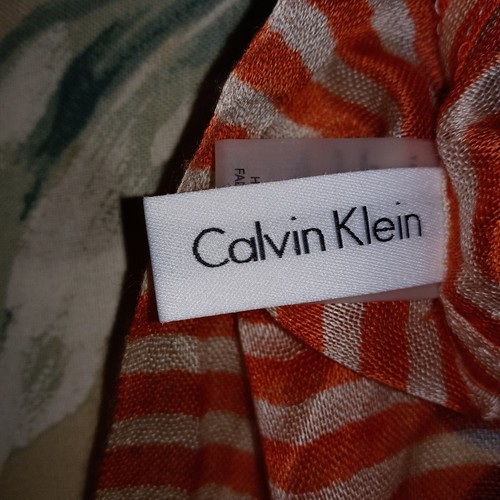 Calvin Klein Infinity Scarf Leopard Print Red Spots with Orange Stripes Soft EUC - Picture 8 of 8