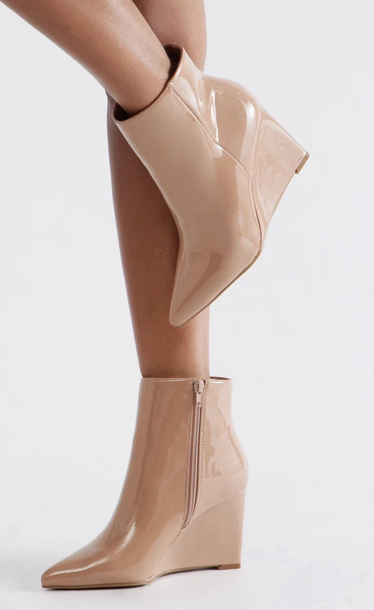 Anne Michelle Mujeres Beige Charol Botines Punta Cremallera EE. UU. 7.5