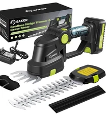 Saker 20V Cordless Hedge Trimmer – 2-in-1 Grass Shears, Rechargeable Battery