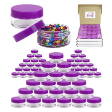 300 Pieces 10G/10ML Round Cosmetic Cream Clear Plastic Sample Pot Jar Purple Lid