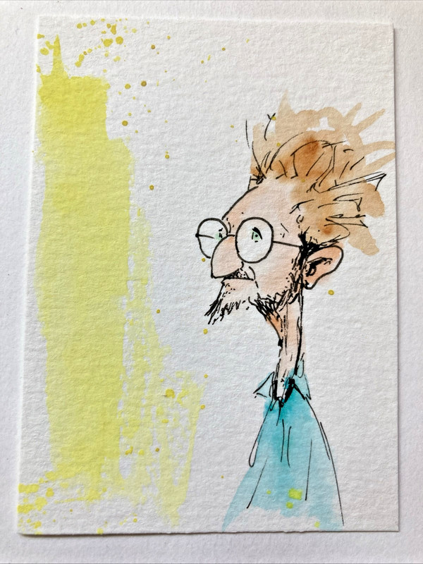 ACEO Original Watercolor Painting Abstract Man ATC Artist Trading Card OOAK