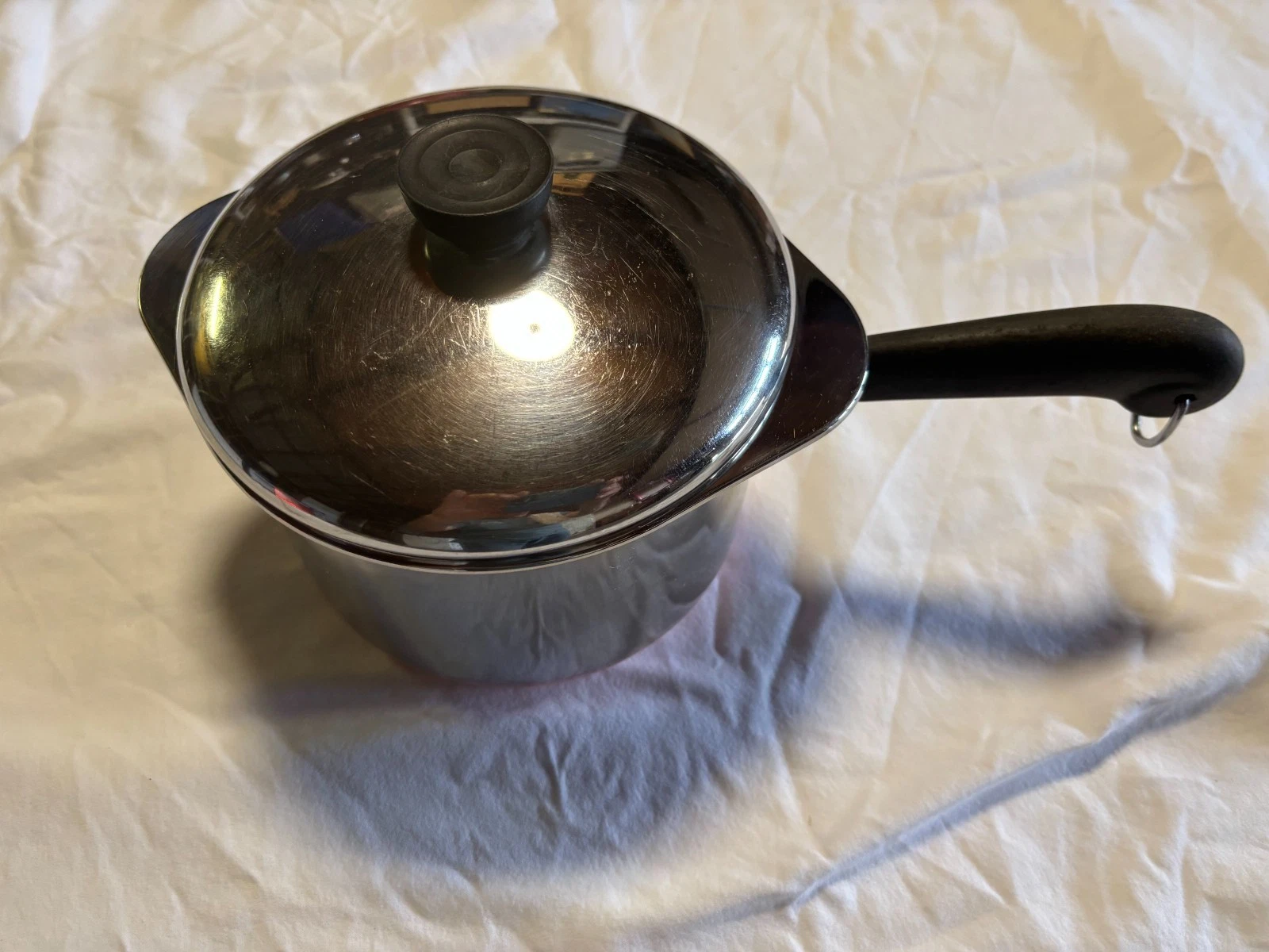 Revere Ware 3 Quart Sauce Pan Post 1968 , w/lid & double Boiler
