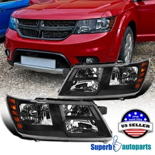 For 2009-2020 Dodge Journey Black Headlights Lamps Replacement Pair Left+Right