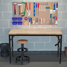 Adjustable Height Workbench, 60" Rubber Wood Top Heavy duty Workstation with Pow