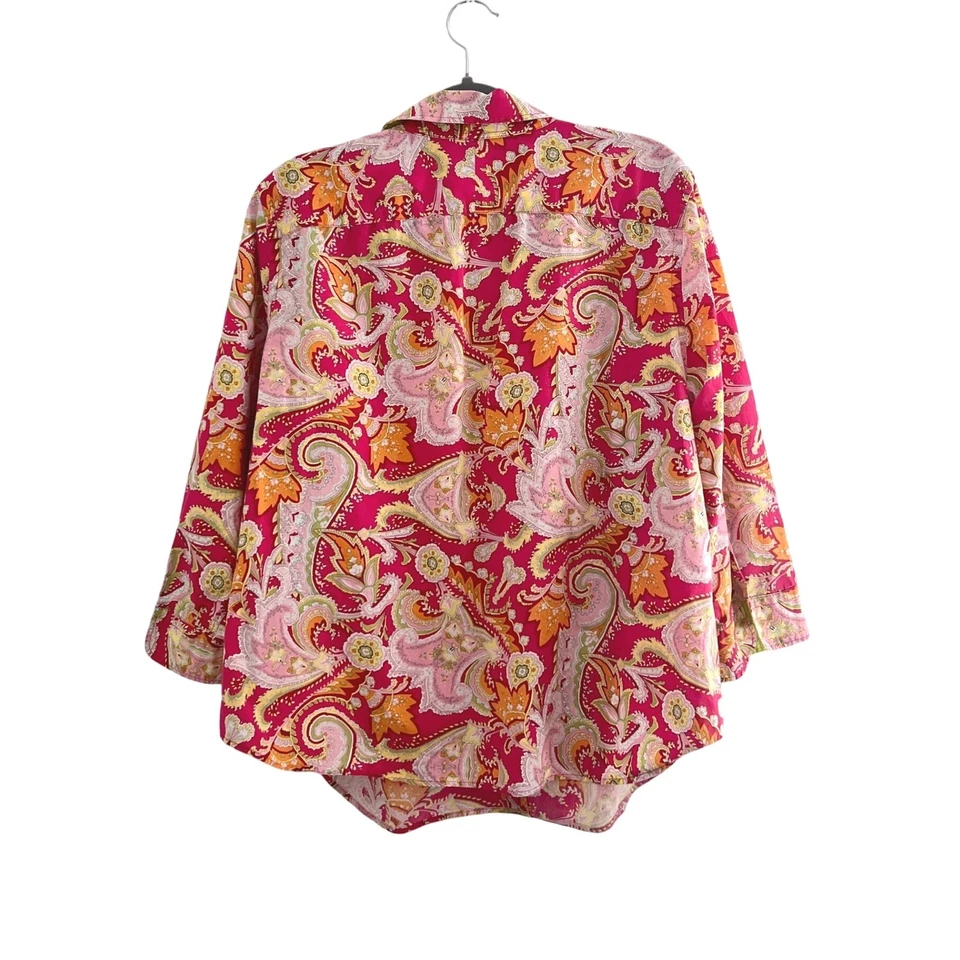 Lauren Ralph Lauren 2X Pink Orange Paisley Print Button Down Shirt Cotton - Image 2 of 4