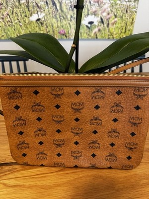 MCM Clutch Pouch Bag Purse in Visetos Original Cognac Medium