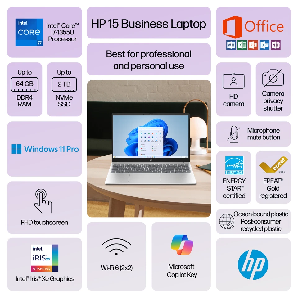 2025 HP Touch Laptop 15.6" 10-Core Intel i7, Up to 64GB RAM & 2TB SSD, Win11 Pro - Image 2 of 4