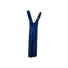 VTG 70's PETRA FASHIONS DEEP BLUE STRIPE W/ LACE NIGHTGOWN SZ Large