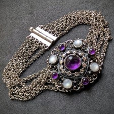Art Deco Tracht Armband Kropfkette 835 Silber Amethyst Mondstein Gustav Hauber