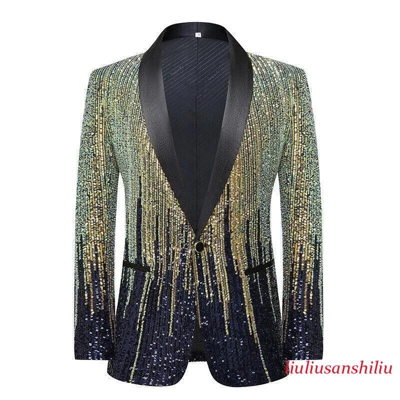Mens Sequins Button Blazer Stage Show Dress Coat Nightclub Fashion Party Jackets