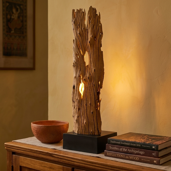 Treibholz Stehlampe 95Cm Teak Altholz Thailand GU10 Led Boho Unikat Holzlampe-image